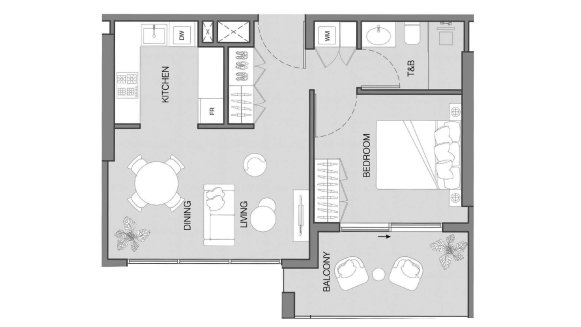 Планировка квартиры 1 спальня в ЖК LUM1NAR Tower 1 № 11031 (2D)
