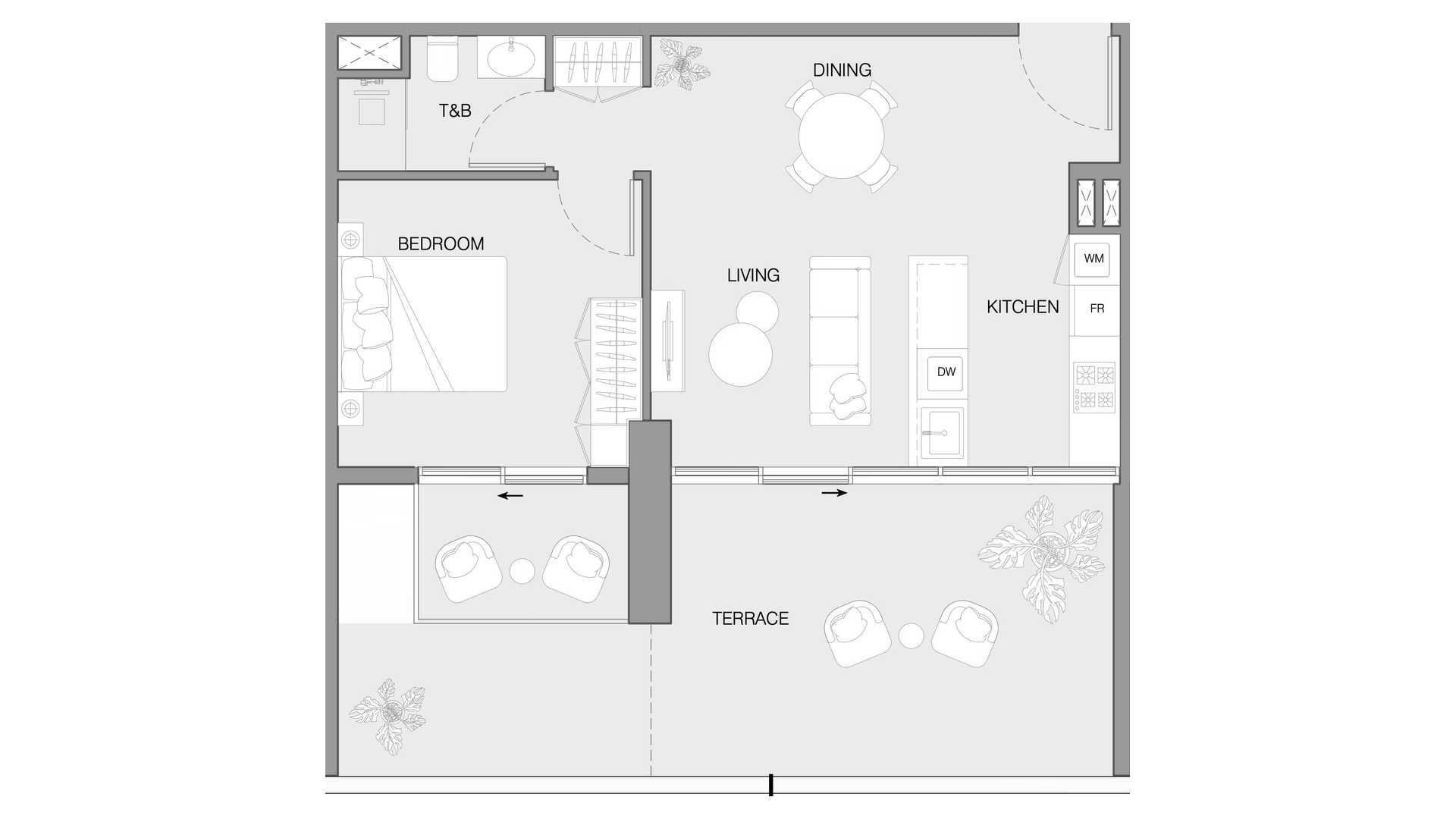 Apartment floor plan, 1 bedroom in LUM1NAR Tower 1 No. 11030