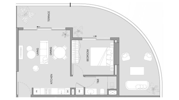 Apartment floor plan, 1 bedroom in LUM1NAR Tower 1 No. 11029 (2D)